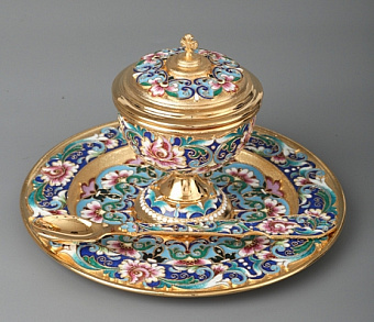 Ладаница на блюде филигрань, эмаль, роспись / золочение