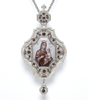 Панагия №200 / Фианиты перламутр серебро Скоропослушница БМ (УИН)