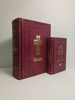 Подарочный набор книг в кожаном переплете: Библия 03.10 и Евангелие 09.35 цвет бордовый
