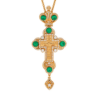 Крест наперсный №84 / Фианиты литьевое распятие / золочение Крест наперсный №84 / Фианиты литьевое распятие / золочение