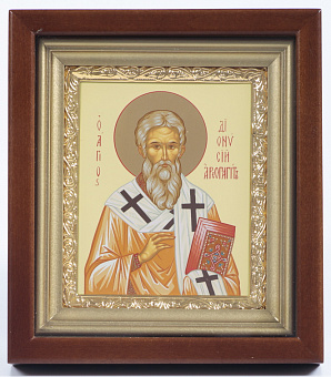 Икона в киоте 11х13 сложный, темпера, рамка золочёная Дионисий