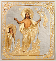 Икона живописная в ризе 30х40 масло, объемная риза №259, золочение Воскресение Христово