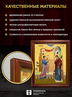 Икона Благовещение Пресвятой Богородицы, деревянная рамка со стеклом 15х18х2 см 1183