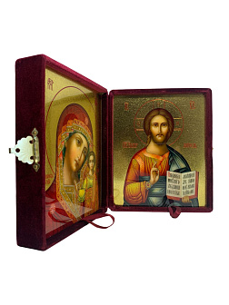 Каталог товаров pravzhizn Венчальные иконы Спаситель и Казанская с золочением УЛ 13х16 в бархатном складне Венчальные иконы Спаситель и Казанская с золочением УЛ 13х16 в бархатном складне