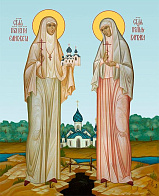 Икона Елизавета Федоровна и Варвара преподобномученица, деревянная рамка со стеклом 15х18х2 см 072 3