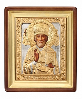 Икона писаная ''Николай Чудотворец'' в ризе из золота