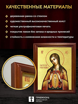 Икона Божией Матери Помощница в родах с золочением, деревянная рамка со стеклом 15х18х2 см 120