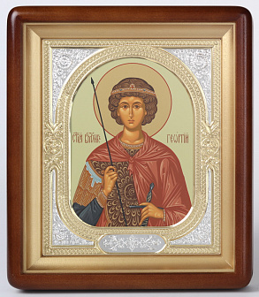 Икона в киоте 18х24 фигурный, темпера, риза-рамка №1 Георгий Победоносец