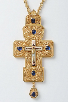 Крест наперсный филигрань №0026/Фианиты двойной рант живопись /золочение/