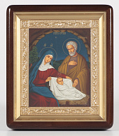Икона в киоте 18х24 фигурный, темпера №9, рамка золочёная Рождество Христово 10