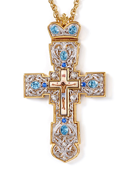 Крест наперсный филигрань №0038 двойной рант, финифть / золочение, серебрение