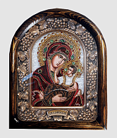 Икона Пресвятой Богородицы Словенская, бисерная, багетв деревянной раме