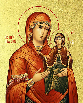 Икона "Святая праведная Анна с Пресвятой Богородицей" с золочением поталью, 10А4-УЛ