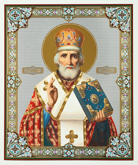 Икона на деревянном планшете 30х40 двойное тиснение, ДСП, ПВХ Николай Чудотворец 14