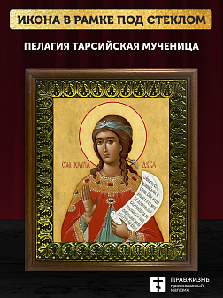 Икона Пелагия Тарсийская мученица, деревянная рамка с басмой и стеклом 18х21х2,5 см 116 Икона Пелагия Тарсийская мученица, деревянная рамка с басмой и стеклом 18х21х2,5 см 116