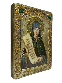 Настольная икона ''Святая преподобная Аполлинария Египетская'' на мореном дубе