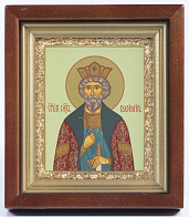 Икона в киоте 11х13 сложный, темпера, рамка золочёная Владимир Равноапостольный