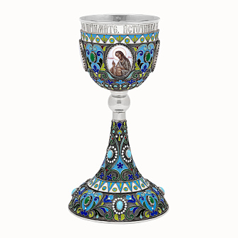 Потир 0.5л 4-финифти, филигрань, эмаль колос №1 / серебрение с чернением / серебряный стакан (УИН)