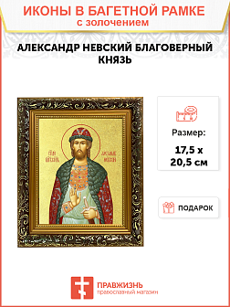 Икона "Александр Невский", св. блгв. кн., с золочением поталью, 09A1-УЛ_NB_KRA