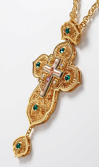 Крест наперсный филигрань №0015 двойной рант финифть / золочение