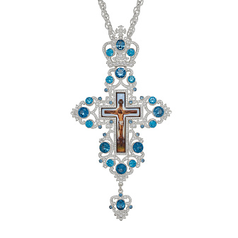 Крест наперсный №193 / Фианиты деколь / серебрение