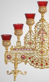 Семисвечник напрестольный №4 выпиловка гравировка камни золочение