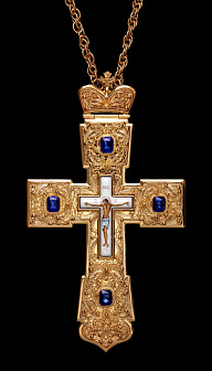 Крест наперсный филигрань №0028 одинарный рант финифть / золочение