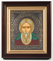 Икона в киоте 12х14 сложный №2 темпера, риза патинированая Сергий Радонежский