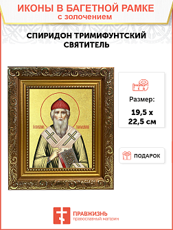 Икона "Спиридон Тримифунтский", свт., чудотв., с золочением поталью, 09102-УЛ