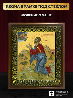 Икона Господа Иисуса Христа Моление о чаше, деревянная рамка с басмой и стеклом 18х21х2,5 см 1186 Икона Господа Иисуса Христа Моление о чаше, деревянная рамка с басмой и стеклом 18х21х2,5 см 1186