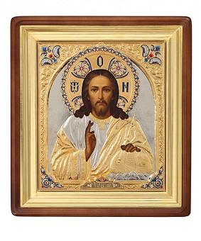 Икона живописная в киоте 30х40 масло, риза №33, эмаль, киот №1 Спаситель