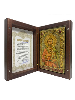 Настольная икона Святой мученик Евгений Севастийский на мореном дубе