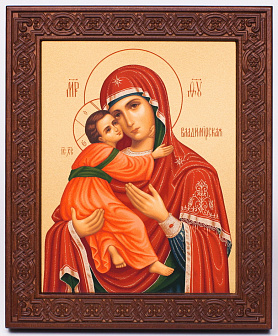 Икона на дереве 18х22 прокат, ковчег с резным обрамлением, упаковка Владимирская БМ 1