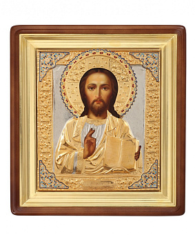 Икона живописная в киоте 24х30 масло, риза №24, эмаль, киот №1 Спаситель Икона живописная в киоте 24х30 масло, риза №24, эмаль, киот №1 Спаситель