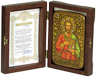 Настольная икона ''Святой мученик Евгений Севастийский'' на мореном дубе