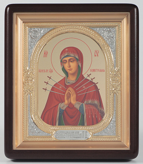 Икона в киоте 18х24 фигурный, темпера №8, риза-рамка объемная, открытая, золочёная, никелирование Семистрельная БМ 1