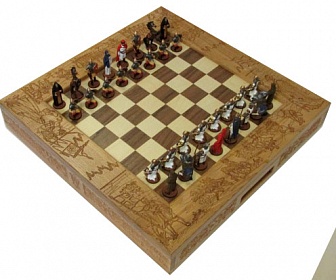 Шахматы исторические эксклюзивные "Ледовое побоище" с фигурами из олова покрашенными в полу коллекционном качестве.