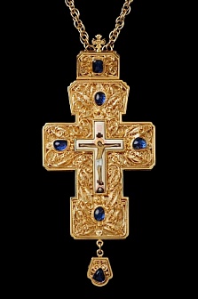 Крест наперсный филигрань №0026/Фианиты двойной рант живопись /золочение/