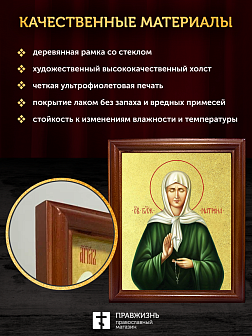 Икона Матрона Московская блаженная с золочением, деревянная рамка со стеклом 15х18х2 см 103