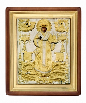 Икона живописная в киоте 60х80 масло, объемная риза №138 золочение, золоченый подрамник