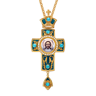 Крест наперсный №38 эмаль финифть / круглая / золочение