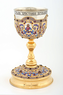 Потир 3.0л 4-финифти, филигрань, эмаль "№5" / золочение / мельхиоровый стакан