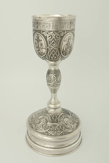 Потир 0.75л ручная гравировка, чеканка / штампованный поддон / серебро (УИН)