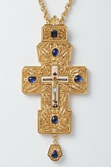 Крест наперсный филигрань №0026/Фианиты двойной рант живопись /золочение/