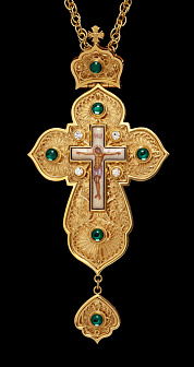 Крест наперсный филигрань №0015 двойной рант финифть / золочение