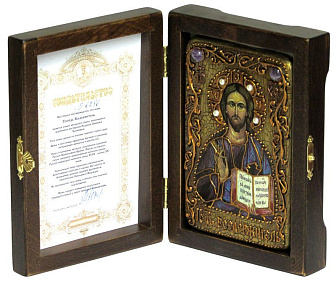 Настольная икона ''Господь Вседержитель'' на мореном дубе