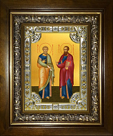 Икона освященная Петр и Павел апостолы в деревянном киоте
