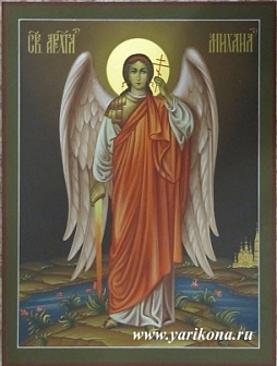 Икона ''Михаил архангел'', липовая доска, дубовые шпонки, левкас, сусальное золото, темпера, подарочная упаковка