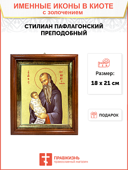 Икона "Стилиан Пафлагонский", св. прп., с золочением поталью, 09С10-УЛ Икона "Стилиан Пафлагонский", св. прп., с золочением поталью, 09С10-УЛ
