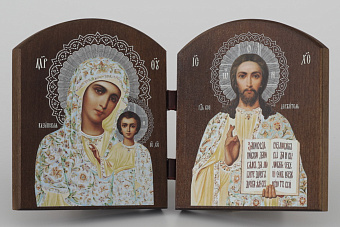 Складень резной арочный, 10х12 объемная печать, лак Спаситель-Казанская БМ 1